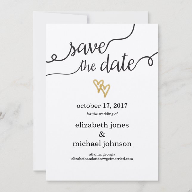 Das goldene Foil Hearts Kraft Paper Save the Date (Vorderseite)