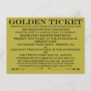 Das Goldene Ticket zum Geburtstag Einladung