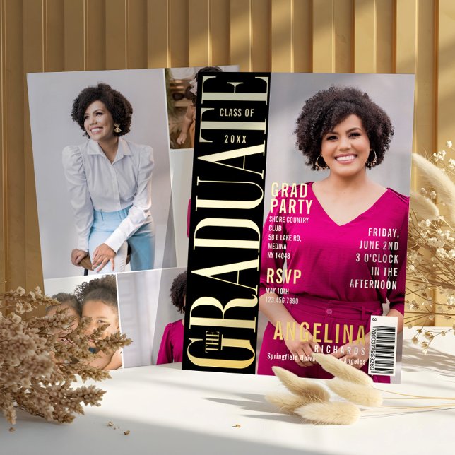Das Graduate Fun Trendy Magazine deckte das Grad-P Folieneinladung (The Graduate Fun Trendy Magazine Cover Grad Party Foil Invitation)