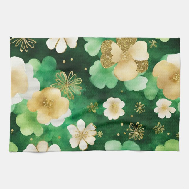 Das Green und Gold St Patrick's Day Kleeblatt Geschirrtuch (Horizontal)