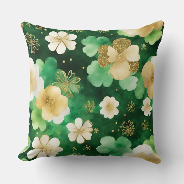 Das Green und Gold St Patrick's Day Kleeblatt Kissen (Vorderseite)