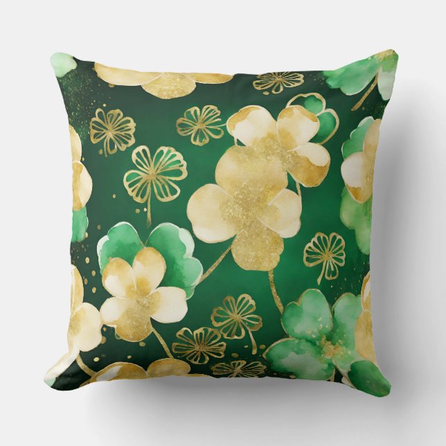 Das Green und Gold St Patrick's Day Kleeblatt Kissen (Vorderseite)