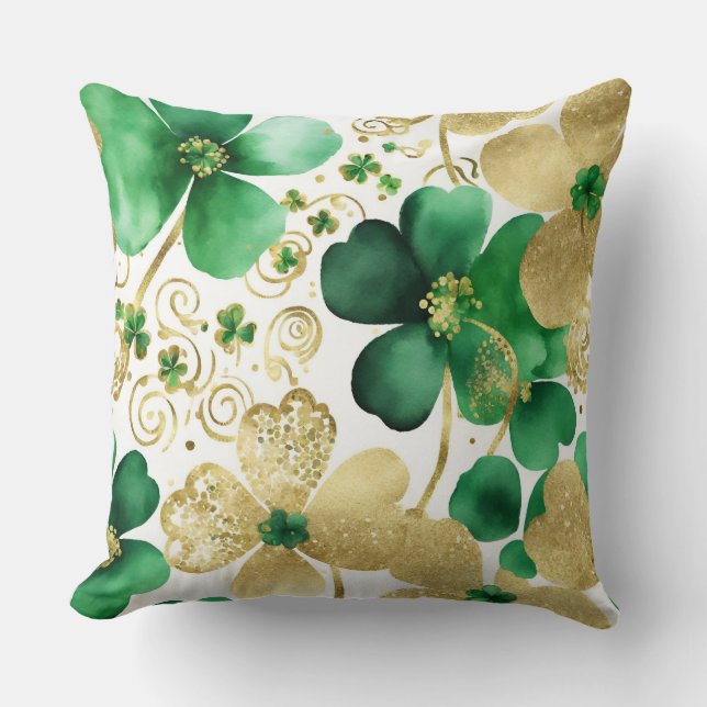 Das Green und Gold St Patrick's Day Kleeblatt Kissen (Vorderseite)