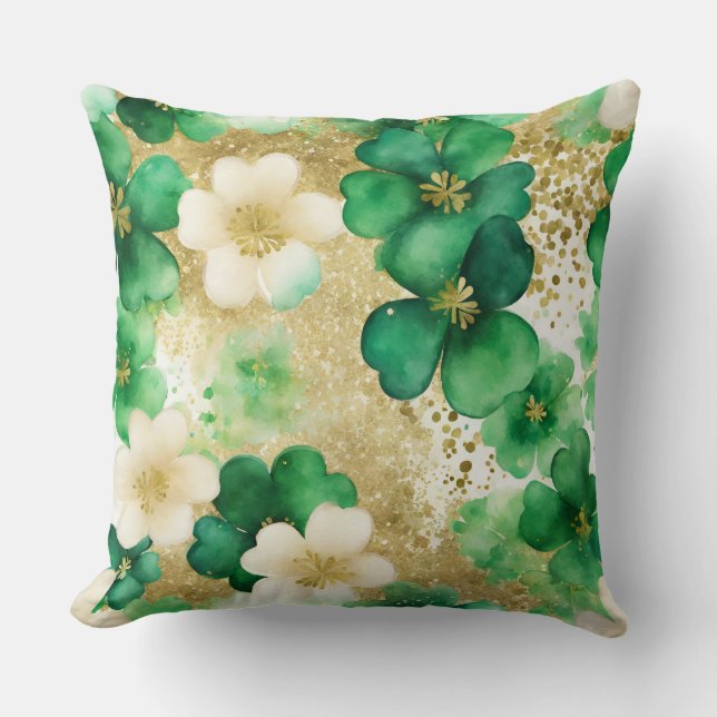 Das Green und Gold St Patrick's Day Kleeblatt Kissen (Vorderseite)