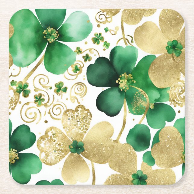 Das Green und Gold St Patrick's Day Kleeblatt Rechteckiger Pappuntersetzer (Vorderseite)