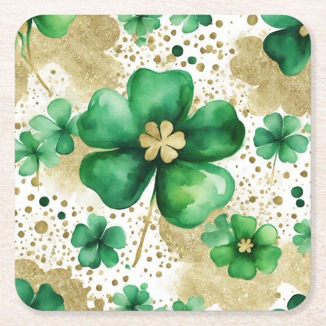 Das Green und Gold St Patrick's Day Kleeblatt Rechteckiger Pappuntersetzer (Vorderseite)