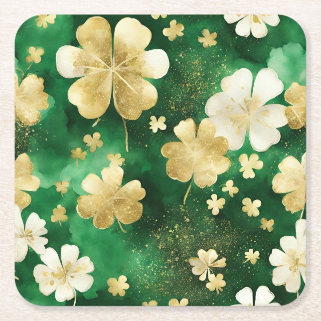 Das Green und Gold St Patrick's Day Kleeblatt Rechteckiger Pappuntersetzer (Vorderseite)