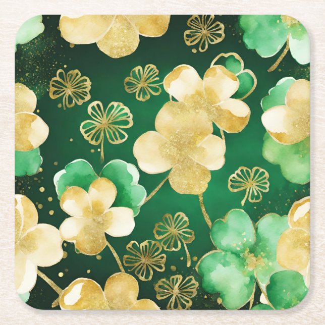 Das Green und Gold St Patrick's Day Kleeblatt Rechteckiger Pappuntersetzer (Vorderseite)