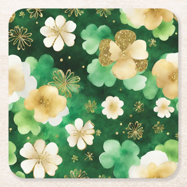 Das Green und Gold St Patrick's Day Kleeblatt Rechteckiger Pappuntersetzer (Vorderseite)