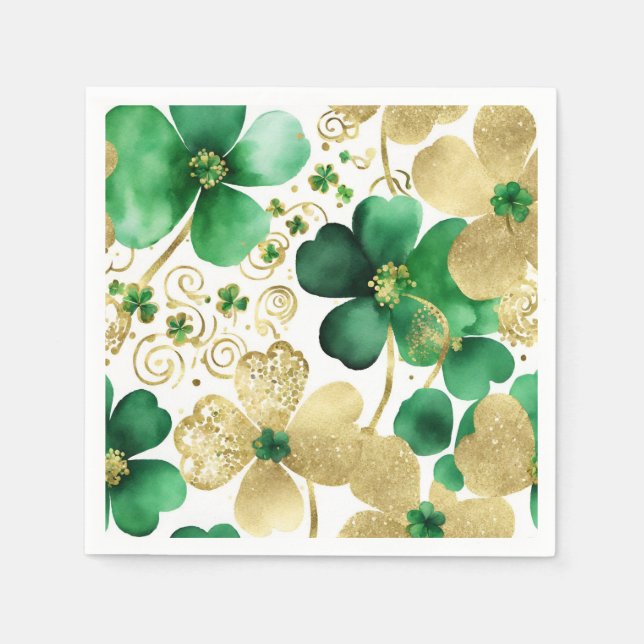 Das Green und Gold St Patrick's Day Kleeblatt Serviette (Vorderseite)