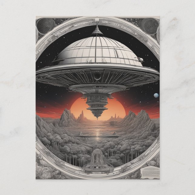 Das große, dunkle Raumschiff segelte durch die Tie Postkarte (Vorderseite)