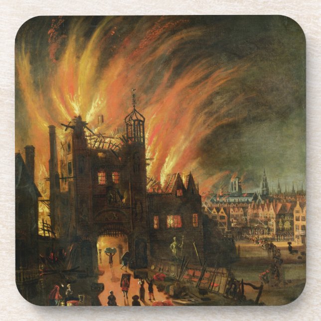 Das große Feuer von London (September 1666) mit Untersetzer (Vorderseite)