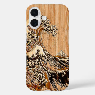 Das große Hokusai Wave Bamboo Holzdesign iPhone 16 Hülle