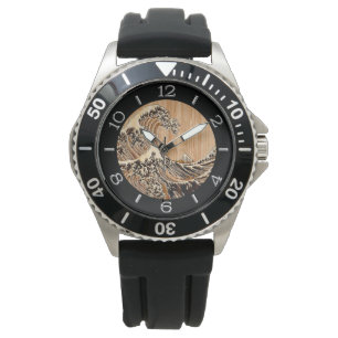 Das große Hokusai Wave Bamboo Holzstil-Dial Armbanduhr