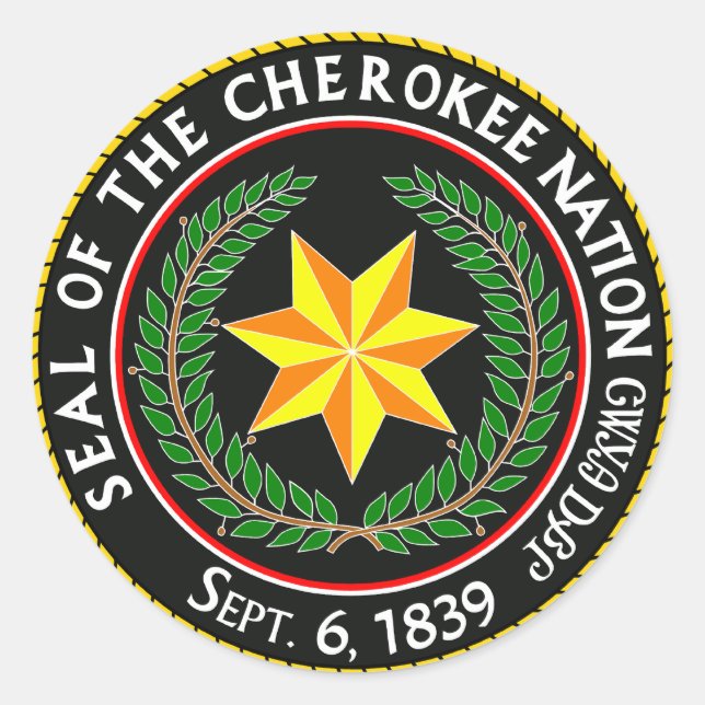 Das große Siegel der Cherokee-Nation Oklahoma Runder Aufkleber (Vorderseite)