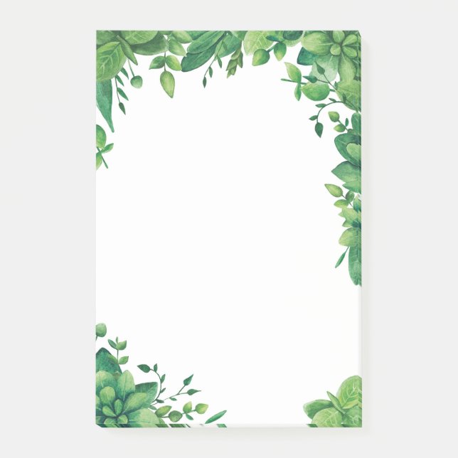 Das Grün von Aquarellen. Grüne botanische Post-it Klebezettel (Vorderseite)