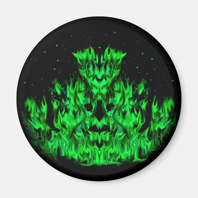 Das grüne Flammenmonster im Sternenhimmel Magnet (Vorne)