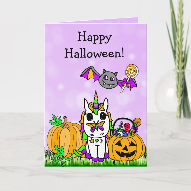Das Halloween der Kinder glücklicher lila Karte (Vorderseite)