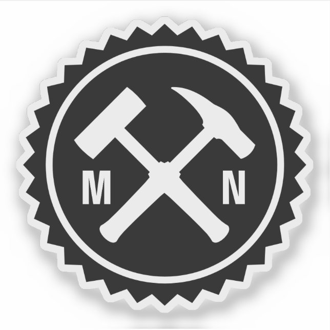Das Hammer-Logo des Geologen mit den Initialen auf Aufkleber (Vorderseite)