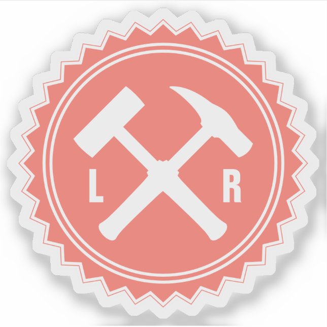Das Hammer-Logo des Geologen mit den Initialen auf Aufkleber (Vorderseite)