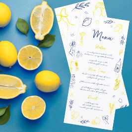 Das handgezeichnete italienische Lemon-Brautparty Menükarte