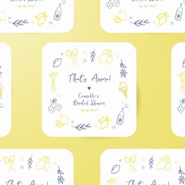 Das handgezeichnete italienische Lemon-Brautparty Quadratischer Aufkleber (Von Creator hochgeladen)
