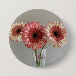 Das Happy Gerbera Pink Blume Foto +Individuelle Na Button