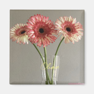 Das Happy Gerbera Pink Blume Foto +Individuelle Na Magnet