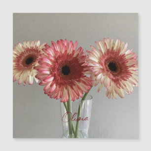 Das Happy Gerbera Pink Blume Foto +Individuelle Na Magnetkarte