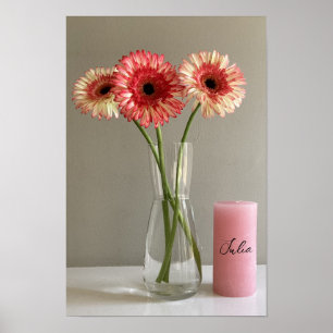 Das Happy Gerbera Pink Blume Foto +Individuelle Na Poster