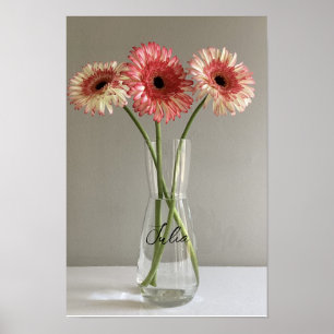 Das Happy Gerbera Pink Blume Foto +Individuelle Na Poster