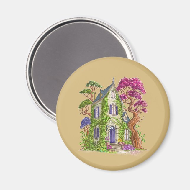 Das Haus mit Efeu und seinen riesigen Bäumen. Magnet (Vorderseite/Rückseite)