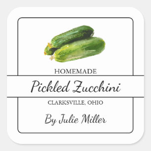 Das hausgemachte gepickte Zucchini-Label Quadratischer Aufkleber