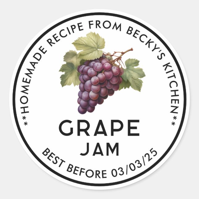 Das hausgemachte Konservenetikett Red Grapes Runder Aufkleber (Vorderseite)