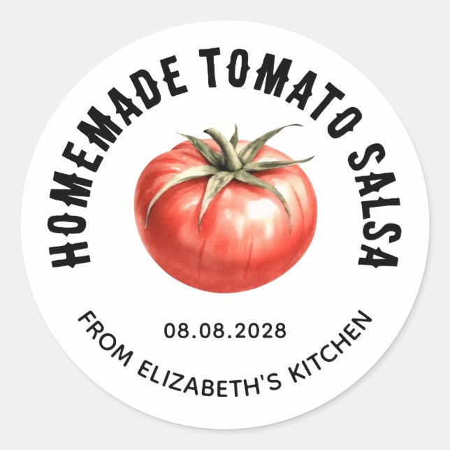Das hausgemachte Konservenetikett Tomate Salsa Runder Aufkleber (Vorderseite)