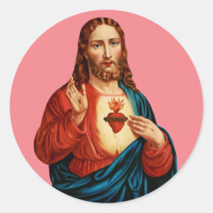 Das Heilige Herz Jesu, feines Kunstporträt Runder Aufkleber