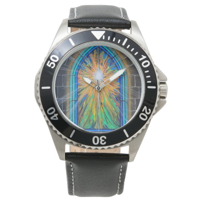 Das helle 3 kirchliche Glasfenster Armbanduhr (Vorderseite)