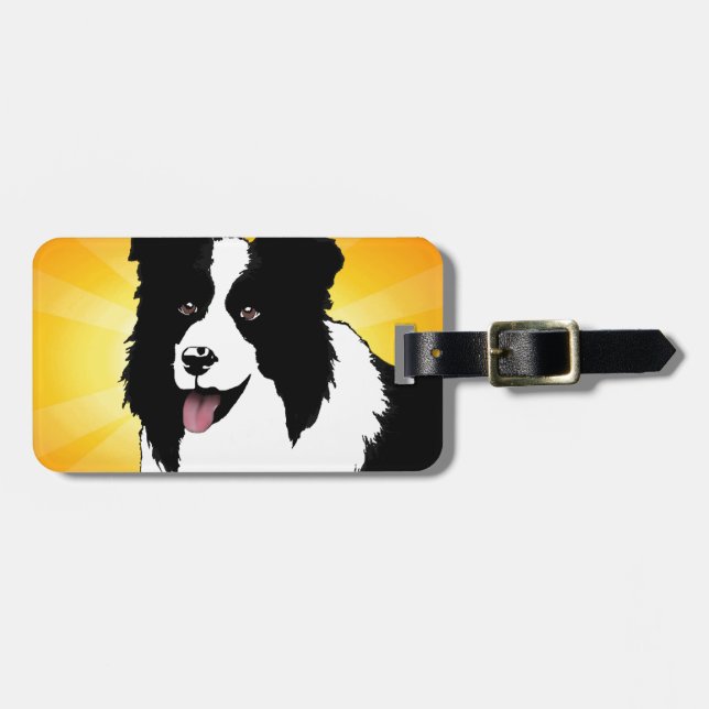 Das helle Grenzcollie-HundePop-Kunst-Haustier Gepäckanhänger (Vorderseite horizontal)