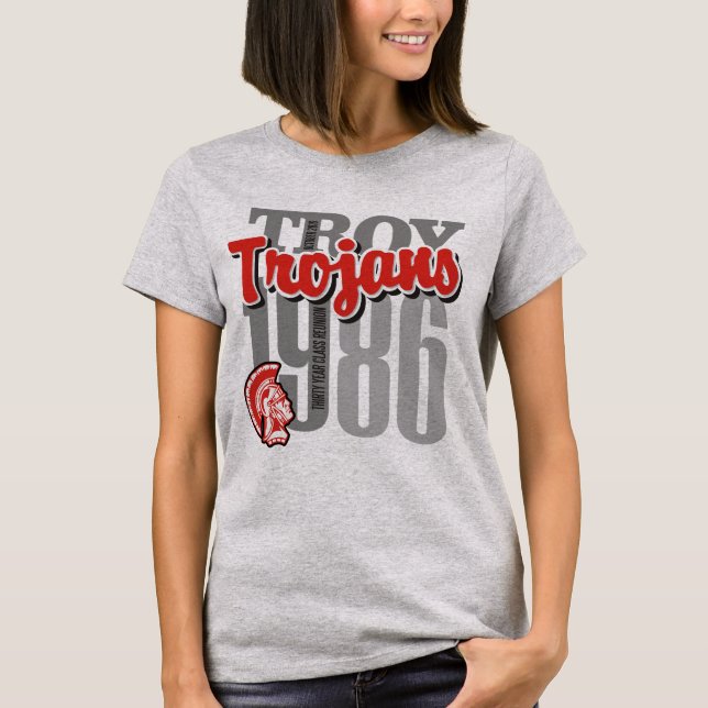 Das helle T-Shirt 1986 der Troja-Trojan-Frau (Vorderseite)