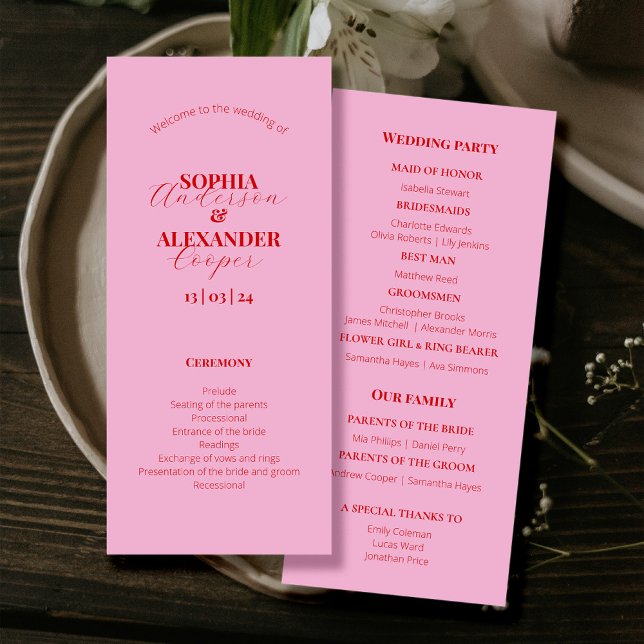 Das hellrosa und rot-minimalistische Hochzeitsprog (Von Creator hochgeladen)