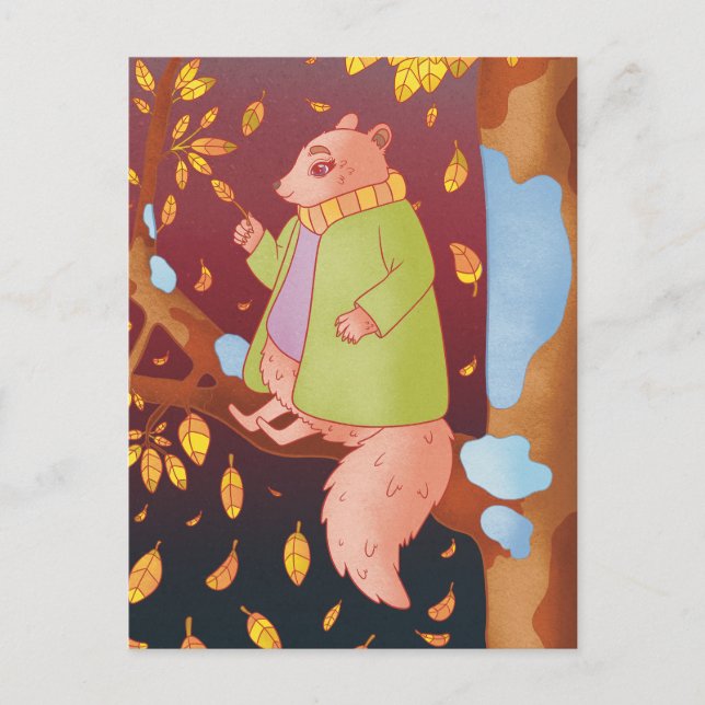 Das Herbst Eichhörnchen  Postkarte (Vorderseite)