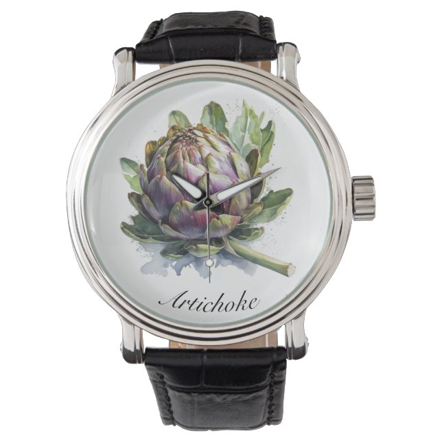 Das Herz des Gartens: Artichoke in Wasserfarbe Armbanduhr (Vorderseite)