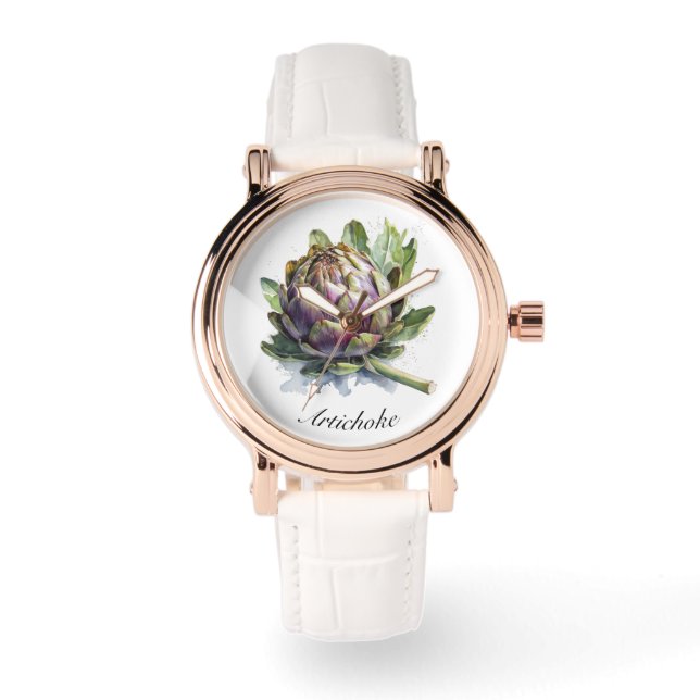 Das Herz des Gartens: Artichoke in Wasserfarbe Armbanduhr (Vorderseite)