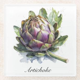 Das Herz des Gartens: Artichoke in Wasserfarbe Glasuntersetzer