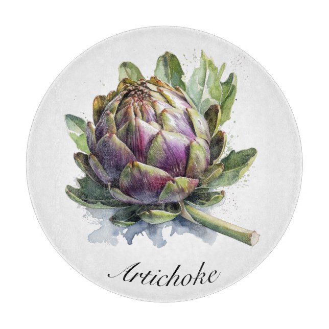Das Herz des Gartens: Artichoke in Wasserfarbe Schneidebrett (Vorderseite)