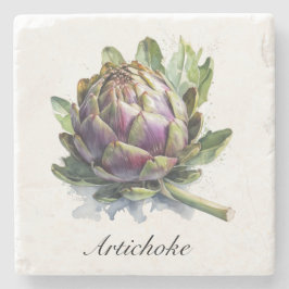 Das Herz des Gartens: Artichoke in Wasserfarbe Steinuntersetzer
