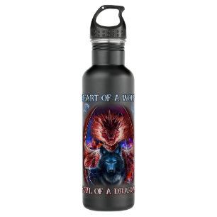 Das Herz eines Wolf-Souls eines Drachen Edelstahlflasche