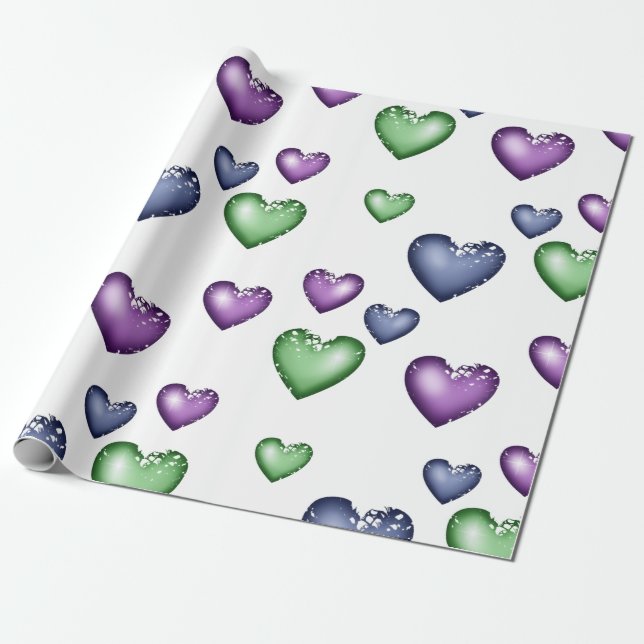 Das Herz Muster Blau Grün Lila für Valentine s d Geschenkpapier (Ungerollt)