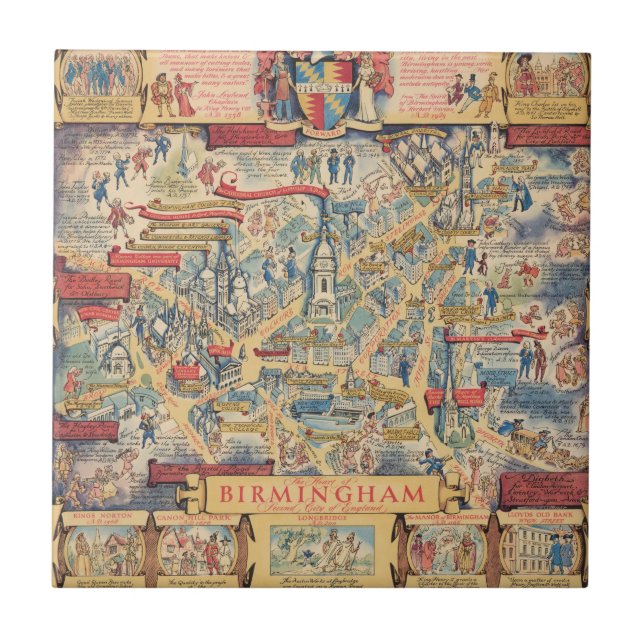 Das Herz von Birmingham, England Karte Fliese (Vorderseite)