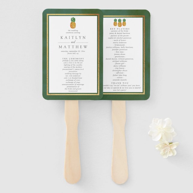 Das Hochzeitsprogramm für tropische Ananas Fächer (Vorne und Hinten)